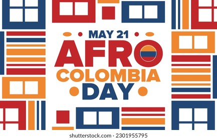 Afro-Colombian Day in Colombia. Celebrate annual in May 21. Freedom day poster. National holiday. Colombian flag. Afro-Colombian culture, history and heritage. Tradition pattern. Vector illustration