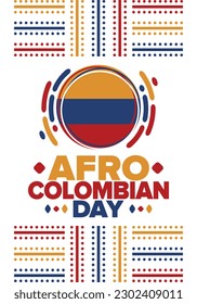 Afro-Colombian Day in Colombia. Celebrate annual in May 21. Freedom day poster. National holiday. Colombian flag. Afro-Colombian culture, history and heritage. Tradition pattern. Vector illustration
