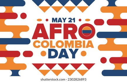 Afro-Colombian Day in Colombia. Celebrate annual in May 21. Freedom day poster. National holiday. Colombian flag. Afro-Colombian culture, history and heritage. Tradition pattern. Vector illustration
