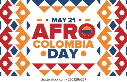 Afro-Colombian Day in Colombia. Celebrate annual in May 21. Freedom day poster. National holiday. Colombian flag. Afro-Colombian culture, history and heritage. Tradition pattern. Vector illustration