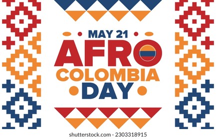 Afro-Colombian Day in Colombia. Celebrate annual in May 21. Freedom day poster. National holiday. Colombian flag. Afro-Colombian culture, history and heritage. Tradition pattern. Vector illustration