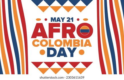 Afro-Colombian Day in Colombia. Celebrate annual in May 21. Freedom day poster. National holiday. Colombian flag. Afro-Colombian culture, history and heritage. Tradition pattern. Vector illustration