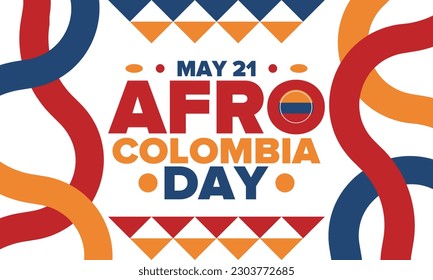 Afro-Colombian Day in Colombia. Celebrate annual in May 21. Freedom day poster. National holiday. Colombian flag. Afro-Colombian culture, history and heritage. Tradition pattern. Vector illustration