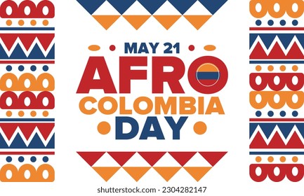 Afro-Colombian Day in Colombia. Celebrate annual in May 21. Freedom day poster. National holiday. Colombian flag. Afro-Colombian culture, history and heritage. Tradition pattern. Vector illustration