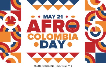 Afro-Colombian Day in Colombia. Celebrate annual in May 21. Freedom day poster. National holiday. Colombian flag. Afro-Colombian culture, history and heritage. Tradition pattern. Vector illustration