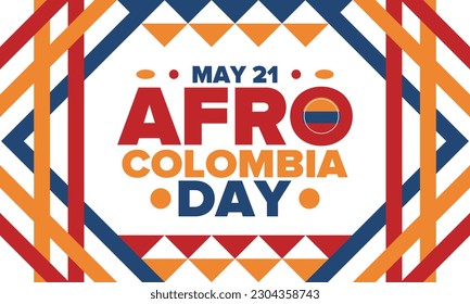 Afro-Colombian Day in Colombia. Celebrate annual in May 21. Freedom day poster. National holiday. Colombian flag. Afro-Colombian culture, history and heritage. Tradition pattern. Vector illustration