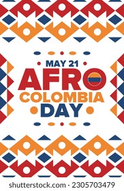 Afro-Colombian Day in Colombia. Celebrate annual in May 21. Freedom day poster. National holiday. Colombian flag. Afro-Colombian culture, history and heritage. Tradition pattern. Vector illustration