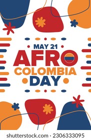 Afro-Colombian Day in Colombia. Celebrate annual in May 21. Freedom day poster. National holiday. Colombian flag. Afro-Colombian culture, history and heritage. Tradition pattern. Vector illustration