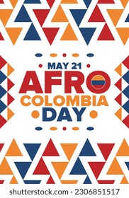 Afro-Colombian Day in Colombia. Celebrate annual in May 21. Freedom day poster. National holiday. Colombian flag. Afro-Colombian culture, history and heritage. Tradition pattern. Vector illustration