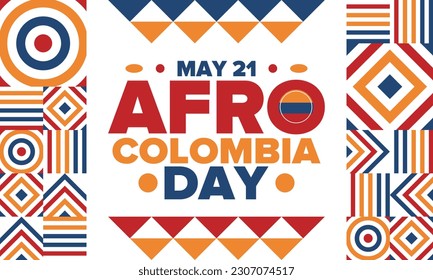 Afro-Colombian Day in Colombia. Celebrate annual in May 21. Freedom day poster. National holiday. Colombian flag. Afro-Colombian culture, history and heritage. Tradition pattern. Vector illustration