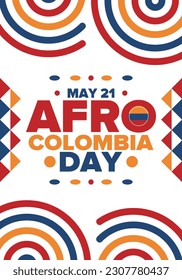 Afro-Colombian Day in Colombia. Celebrate annual in May 21. Freedom day poster. National holiday. Colombian flag. Afro-Colombian culture, history and heritage. Tradition pattern. Vector illustration