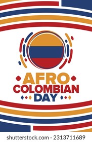 Afro-Colombian Day in Colombia. Celebrate annual in May 21. Freedom day poster. National holiday. Colombian flag. Afro-Colombian culture, history and heritage. Tradition pattern. Vector illustration