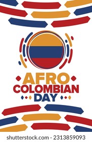 Afro-Colombian Day in Colombia. Celebrate annual in May 21. Freedom day poster. National holiday. Colombian flag. Afro-Colombian culture, history and heritage. Tradition pattern. Vector illustration