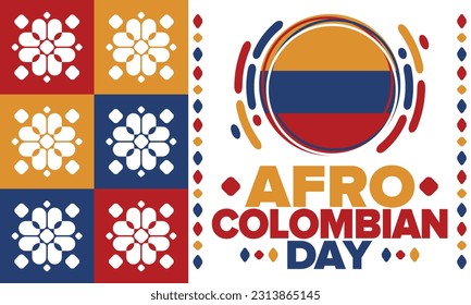 Afro-Colombian Day in Colombia. Celebrate annual in May 21. Freedom day poster. National holiday. Colombian flag. Afro-Colombian culture, history and heritage. Tradition pattern. Vector illustration