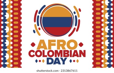 Afro-Colombian Day in Colombia. Celebrate annual in May 21. Freedom day poster. National holiday. Colombian flag. Afro-Colombian culture, history and heritage. Tradition pattern. Vector illustration