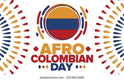 Afro-Colombian Day in Colombia. Celebrate annual in May 21. Freedom day poster. National holiday. Colombian flag. Afro-Colombian culture, history and heritage. Tradition pattern. Vector illustration