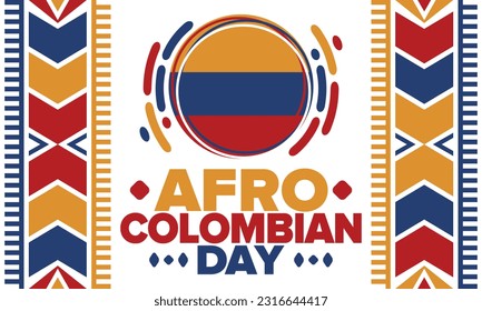 Afro-Colombian Day in Colombia. Celebrate annual in May 21. Freedom day poster. National holiday. Colombian flag. Afro-Colombian culture, history and heritage. Tradition pattern. Vector illustration