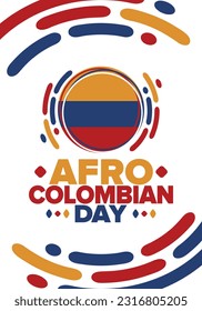 Afro-Colombian Day in Colombia. Celebrate annual in May 21. Freedom day poster. National holiday. Colombian flag. Afro-Colombian culture, history and heritage. Tradition pattern. Vector illustration