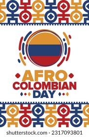 Afro-Colombian Day in Colombia. Celebrate annual in May 21. Freedom day poster. National holiday. Colombian flag. Afro-Colombian culture, history and heritage. Tradition pattern. Vector illustration