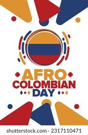 Afro-Colombian Day in Colombia. Celebrate annual in May 21. Freedom day poster. National holiday. Colombian flag. Afro-Colombian culture, history and heritage. Tradition pattern. Vector illustration