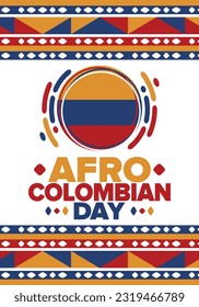 Afro-Colombian Day in Colombia. Celebrate annual in May 21. Freedom day poster. National holiday. Colombian flag. Afro-Colombian culture, history and heritage. Tradition pattern. Vector illustration