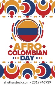Afro-Colombian Day in Colombia. Celebrate annual in May 21. Freedom day poster. National holiday. Colombian flag. Afro-Colombian culture, history and heritage. Tradition pattern. Vector illustration