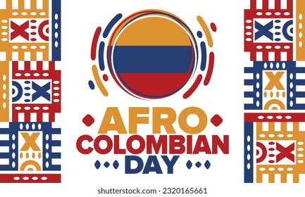 Afro-Colombian Day in Colombia. Celebrate annual in May 21. Freedom day poster. National holiday. Colombian flag. Afro-Colombian culture, history and heritage. Tradition pattern. Vector illustration