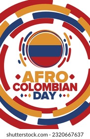 Afro-Colombian Day in Colombia. Celebrate annual in May 21. Freedom day poster. National holiday. Colombian flag. Afro-Colombian culture, history and heritage. Tradition pattern. Vector illustration