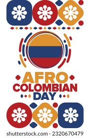 Afro-Colombian Day in Colombia. Celebrate annual in May 21. Freedom day poster. National holiday. Colombian flag. Afro-Colombian culture, history and heritage. Tradition pattern. Vector illustration