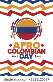 Afro-Colombian Day in Colombia. Celebrate annual in May 21. Freedom day poster. National holiday. Colombian flag. Afro-Colombian culture, history and heritage. Tradition pattern. Vector illustration