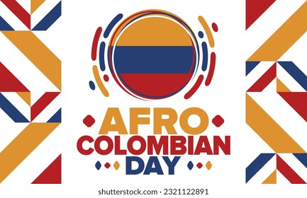 Afro-Colombian Day in Colombia. Celebrate annual in May 21. Freedom day poster. National holiday. Colombian flag. Afro-Colombian culture, history and heritage. Tradition pattern. Vector illustration