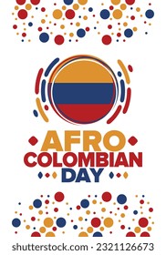 Afro-Colombian Day in Colombia. Celebrate annual in May 21. Freedom day poster. National holiday. Colombian flag. Afro-Colombian culture, history and heritage. Tradition pattern. Vector illustration