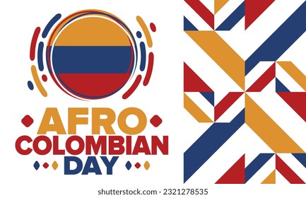 Afro-Colombian Day in Colombia. Celebrate annual in May 21. Freedom day poster. National holiday. Colombian flag. Afro-Colombian culture, history and heritage. Tradition pattern. Vector illustration