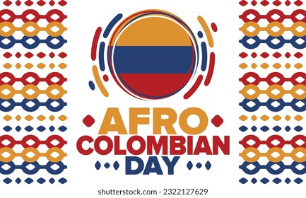 Afro-Colombian Day in Colombia. Celebrate annual in May 21. Freedom day poster. National holiday. Colombian flag. Afro-Colombian culture, history and heritage. Tradition pattern. Vector illustration