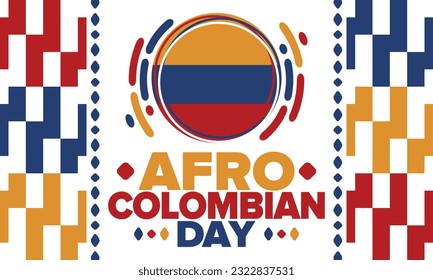 Afro-Colombian Day in Colombia. Celebrate annual in May 21. Freedom day poster. National holiday. Colombian flag. Afro-Colombian culture, history and heritage. Tradition pattern. Vector illustration