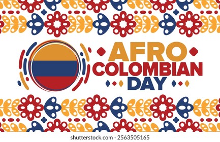 Afro-Colombian Day in Colombia. Celebrate annual in May 21. Freedom day poster. National holiday. Colombian flag. Afro-Colombian culture, history and heritage. Tradition pattern. Vector illustration