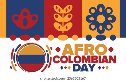 Afro-Colombian Day in Colombia. Celebrate annual in May 21. Freedom day poster. National holiday. Colombian flag. Afro-Colombian culture, history and heritage. Tradition pattern. Vector illustration