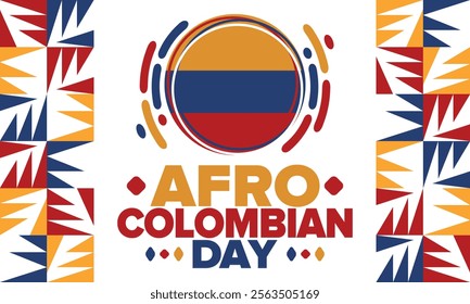 Afro-Colombian Day in Colombia. Celebrate annual in May 21. Freedom day poster. National holiday. Colombian flag. Afro-Colombian culture, history and heritage. Tradition pattern. Vector illustration