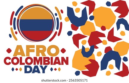 Afro-Colombian Day in Colombia. Celebrate annual in May 21. Freedom day poster. National holiday. Colombian flag. Afro-Colombian culture, history and heritage. Tradition pattern. Vector illustration