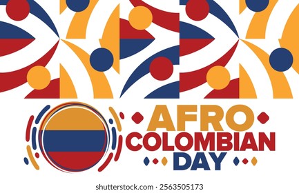 Afro-Colombian Day in Colombia. Celebrate annual in May 21. Freedom day poster. National holiday. Colombian flag. Afro-Colombian culture, history and heritage. Tradition pattern. Vector illustration