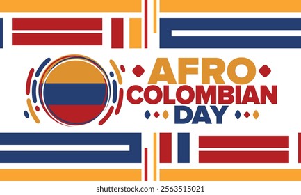 Afro-Colombian Day in Colombia. Celebrate annual in May 21. Freedom day poster. National holiday. Colombian flag. Afro-Colombian culture, history and heritage. Tradition pattern. Vector illustration