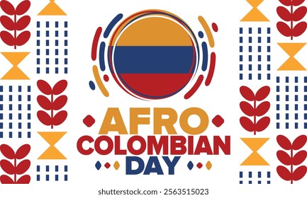 Afro-Colombian Day in Colombia. Celebrate annual in May 21. Freedom day poster. National holiday. Colombian flag. Afro-Colombian culture, history and heritage. Tradition pattern. Vector illustration