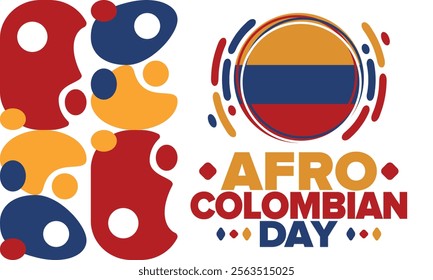 Afro-Colombian Day in Colombia. Celebrate annual in May 21. Freedom day poster. National holiday. Colombian flag. Afro-Colombian culture, history and heritage. Tradition pattern. Vector illustration