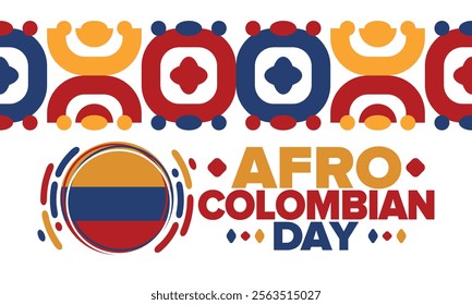 Afro-Colombian Day in Colombia. Celebrate annual in May 21. Freedom day poster. National holiday. Colombian flag. Afro-Colombian culture, history and heritage. Tradition pattern. Vector illustration