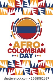 Afro-Colombian Day in Colombia. Celebrate annual in May 21. Freedom day poster. National holiday. Colombian flag. Afro-Colombian culture, history and heritage. Tradition pattern. Vector illustration