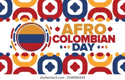 Afro-Colombian Day in Colombia. Celebrate annual in May 21. Freedom day poster. National holiday. Colombian flag. Afro-Colombian culture, history and heritage. Tradition pattern. Vector illustration