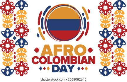 Afro-Colombian Day in Colombia. Celebrate annual in May 21. Freedom day poster. National holiday. Colombian flag. Afro-Colombian culture, history and heritage. Tradition pattern. Vector illustration