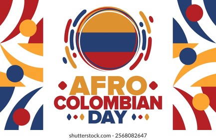 Afro-Colombian Day in Colombia. Celebrate annual in May 21. Freedom day poster. National holiday. Colombian flag. Afro-Colombian culture, history and heritage. Tradition pattern. Vector illustration