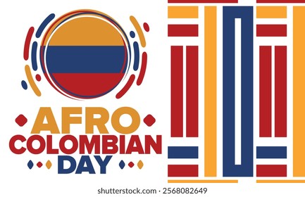 Afro-Colombian Day in Colombia. Celebrate annual in May 21. Freedom day poster. National holiday. Colombian flag. Afro-Colombian culture, history and heritage. Tradition pattern. Vector illustration