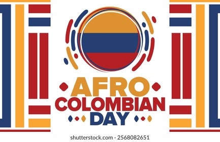 Afro-Colombian Day in Colombia. Celebrate annual in May 21. Freedom day poster. National holiday. Colombian flag. Afro-Colombian culture, history and heritage. Tradition pattern. Vector illustration